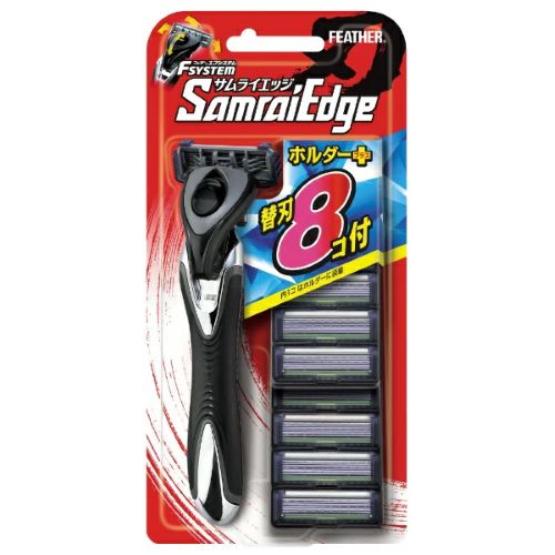 FEATHER 사무라이 엣지 홀더 면도기 (교체용 날 8개 포함)