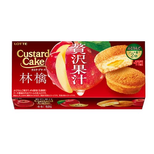(유통기한 2026년 3월 31일까지)  [계절한정] 롯데제과 커스터드 케이크 과즙소스 사과맛 6봉입