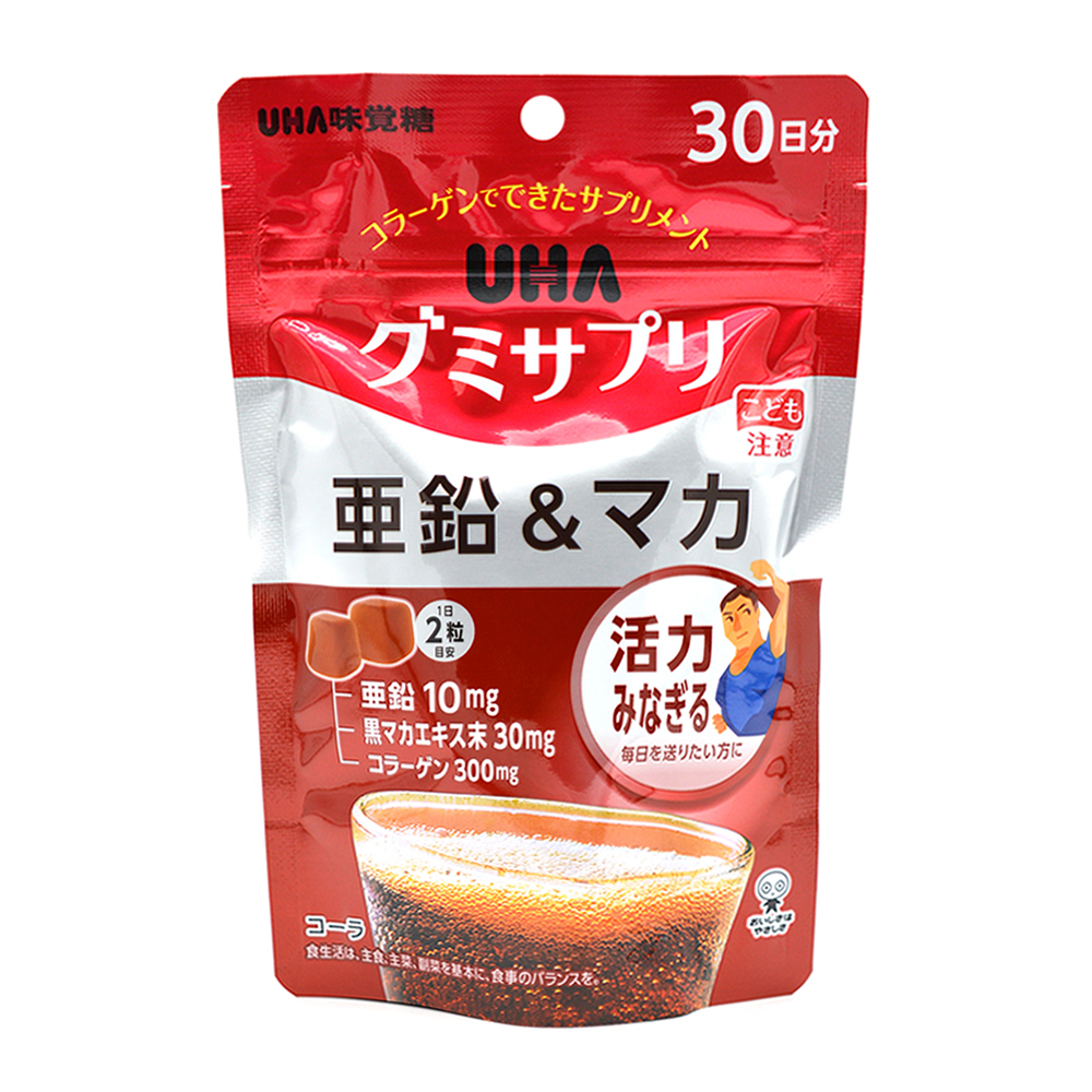 (유통기한 2026년 5월 31일까지)  UHA 구미 아연&마카 콜라맛 60알 (30일분)