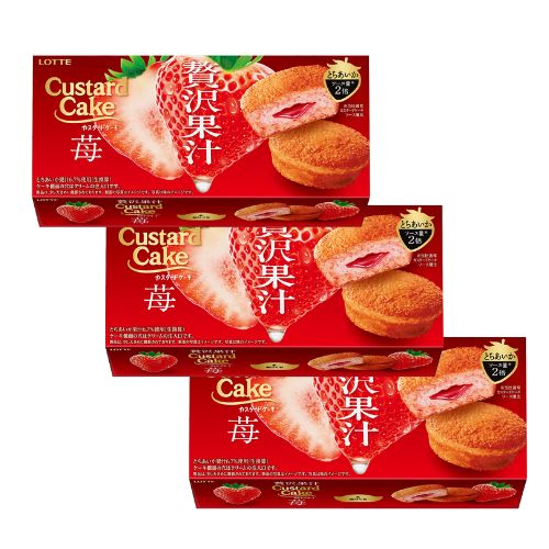 【3개 세트】[계절한정] 롯데제과 커스터드 케이크 진한 과즙 딸기 맛 6봉입 (1개당 4,736원)